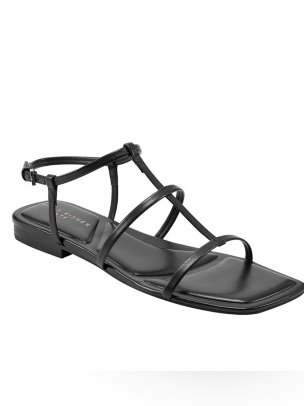 Marc Fisher Marris Black Leather Strappy Minimal Flat Sandals Size 10
